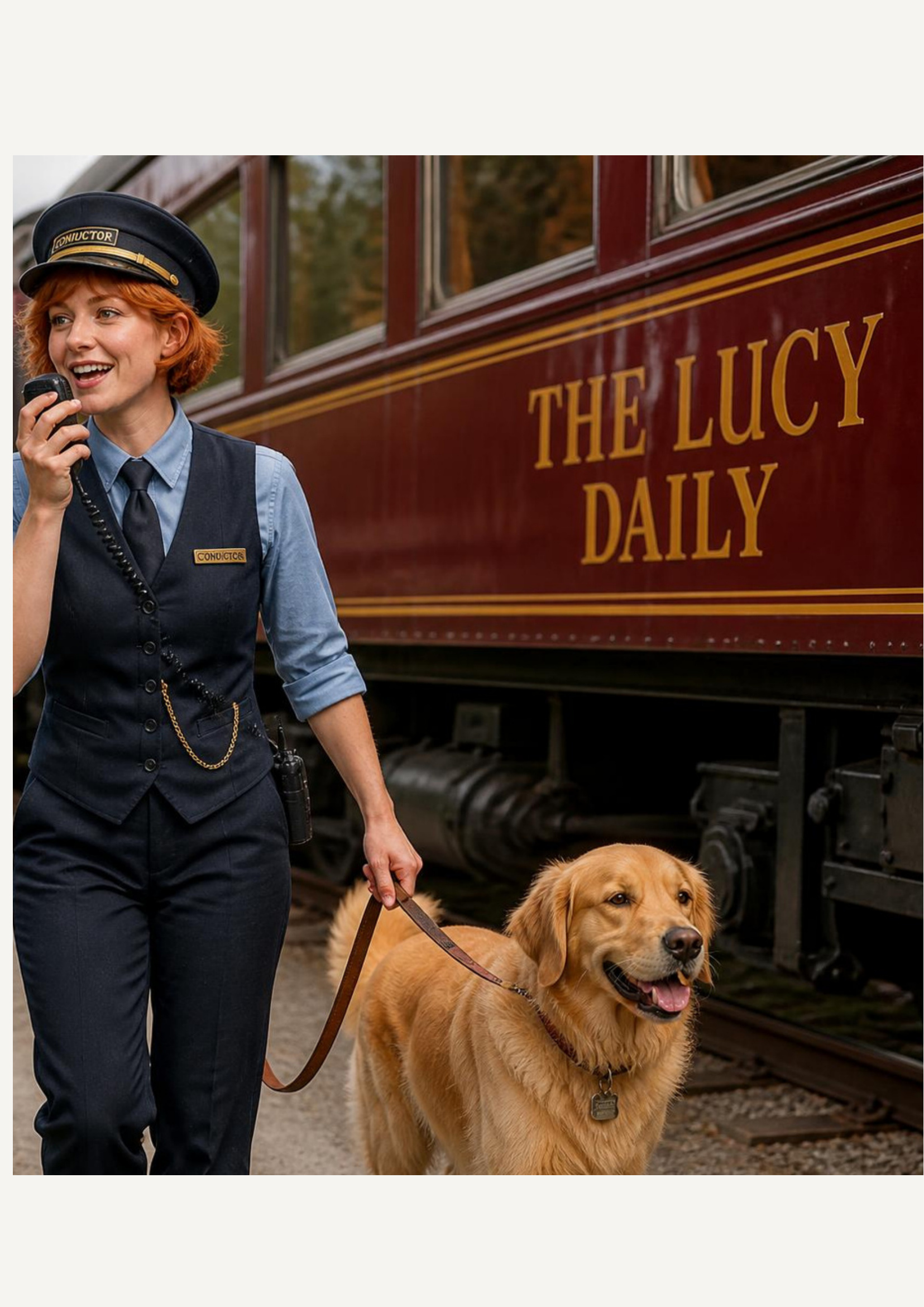 Lucy the conductor with her golden retriever